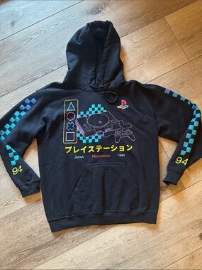 PlayStation Japan Sony Black Hoodie with Neon Console Graphic SIZE SMALL